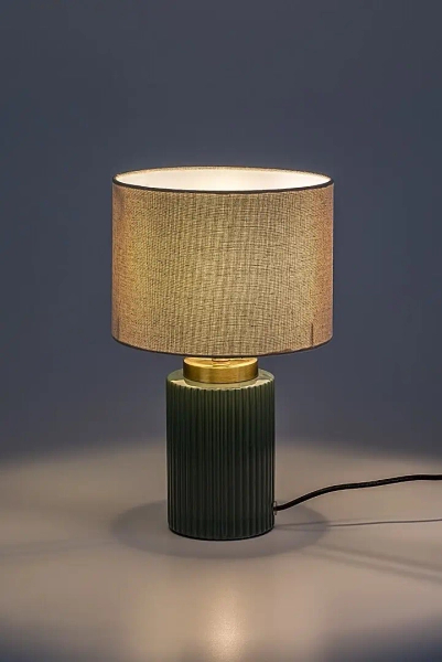 Lampka stołowa do biura Glovy 74046 tuba ryflowana ceramika zielony