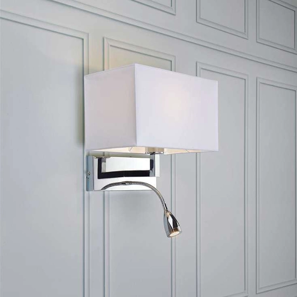 Kinkiet LAMPA ścienna SAVOY 106307 Markslojd abażurowa OPRAWA do czytania LED 3W na peszlu chrom biała