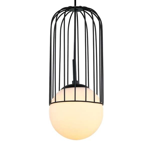 Druciana LAMPA wisząca MATTY MDM-3939/1 BK Italux metalowa OPRAWA drut ZWIS szklana kula ball klatka loft czarna