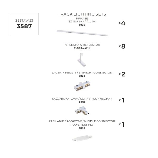 Narożny jednofazowy szynoprzewód 3587 zestaw 8xGU10 biały