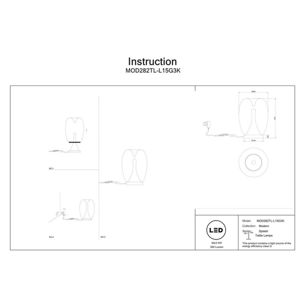 Stołowa lampka Splash MOD282TL-L15G3K LED 9W 3000K złota przydymiona