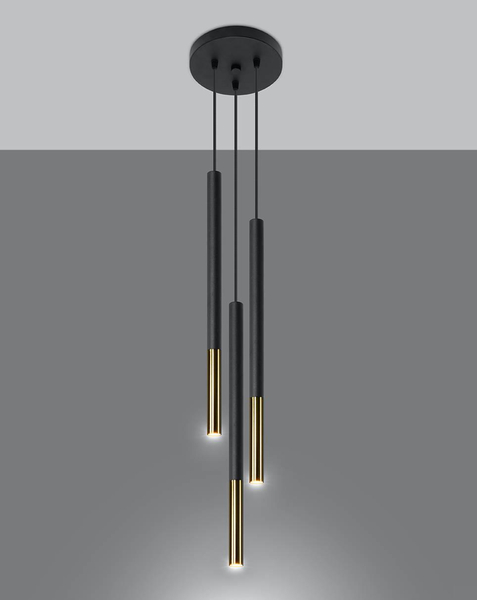Wisząca LAMPA kaskada SL.0893 okrągła OPRAWA metalowy ZWIS tuby czarne złote OUTLET