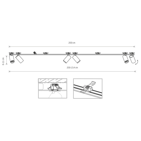 Podtynkowa lampa minimalistyczna Mono 7837 do sypialni czarna