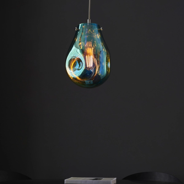 Zwisowa lampa gruszka L&-199517 Light& szkło benzynowe niebieskie