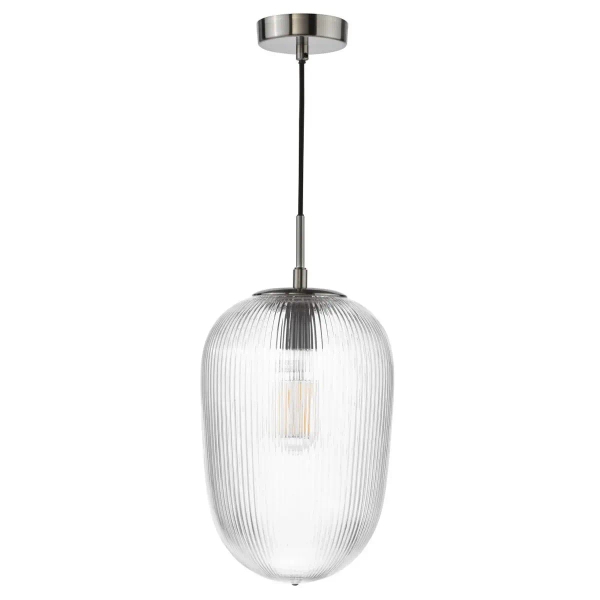 Ryflowana lampa wisząca Abrielle ABR0108 szklany owalny nikiel