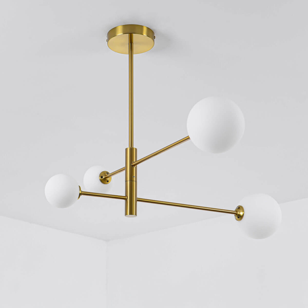 LAMPA sufitowa DORADO LP-002/4P Light Prestige loftowa OPRAWA 4-punktowy metalowy plafon molekuły szklane kule złote białe