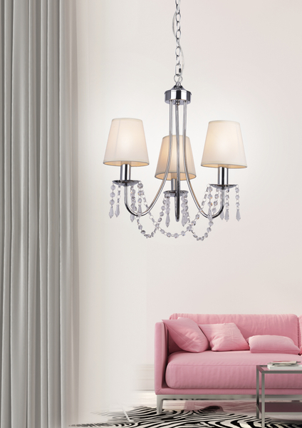 Lampa wisząca RUTI 33-58713 abażurowa na łańcuchu kryształki chrom beżowy