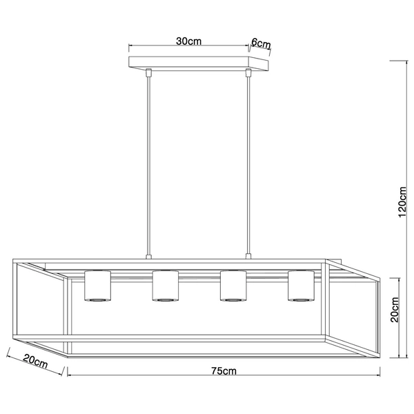 Wisząca LAMPA hygge HAGAR 15476-4H Globo metalowa OPRAWA prostokątny ZWIS industrialna klatka czarna drewniana czarna drewniana