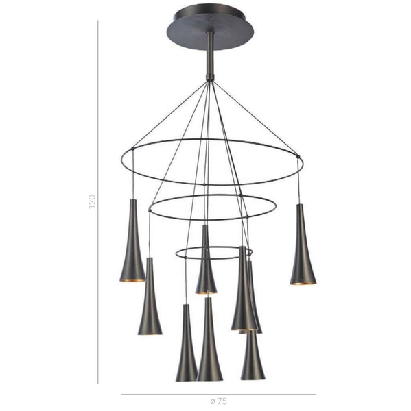 LAMPA wisząca LUCA MD16115-9A Italux OPRAWA metalowa LED 45W 3000K kaskada stożki brązowa