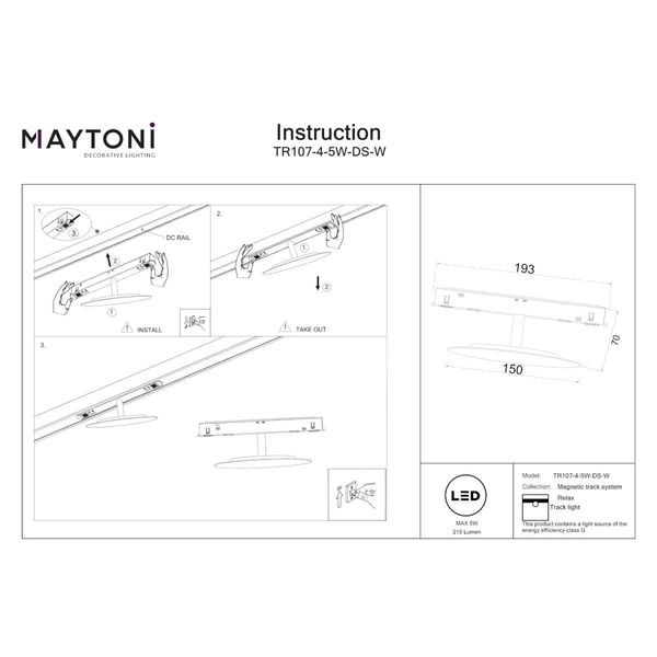 Sufitowa lampa magnetyczna Relax TR107-4-5W-DS-W LED 5W 2700-6000K biały
