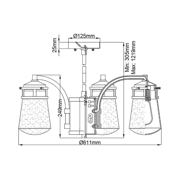 Wisząca lampa ogrodowa Lyndon KL-LYNDON-5P-AZ Kichler na taras IP44 brązowa