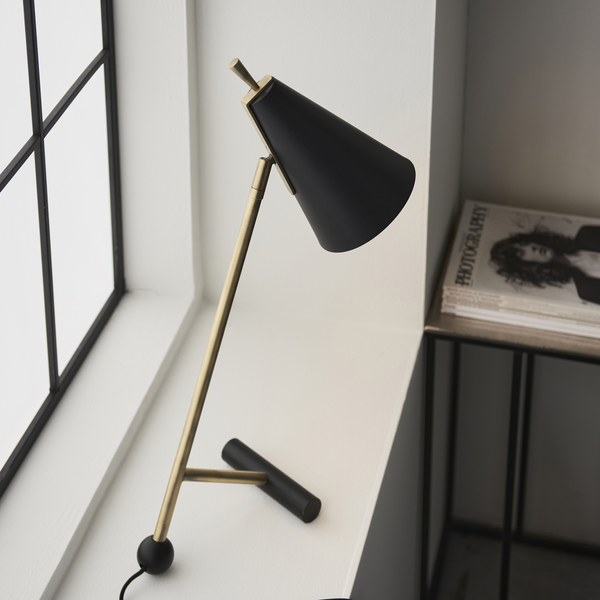 Lampka biurkowa L&-193064 Light& stożkowy klosz czarny mosiądz