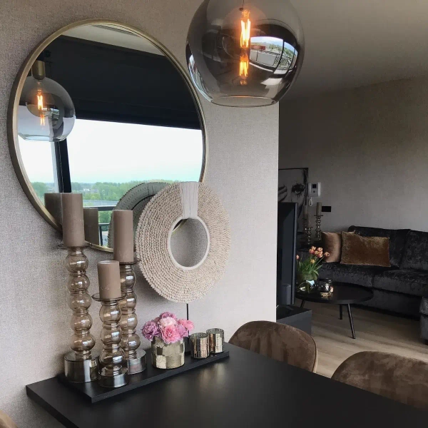 Szklana wisząca lampa Julius 34438/28/65 Lucide loftowa czarna złota