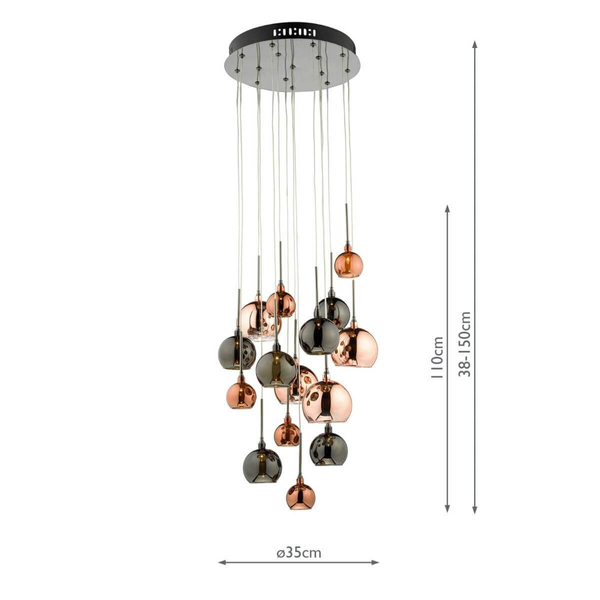 Wisząca lampa Aurelia AUR1564 Dar Lighting szkło miedziany czarny chrom bursztynowy