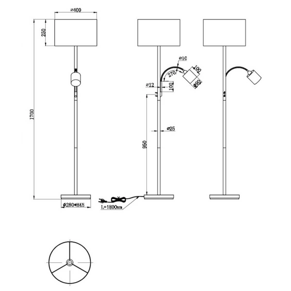 Lampa podłogowa stojąca HOTEL 403900211 Trio do sypialni popielaty srebrny