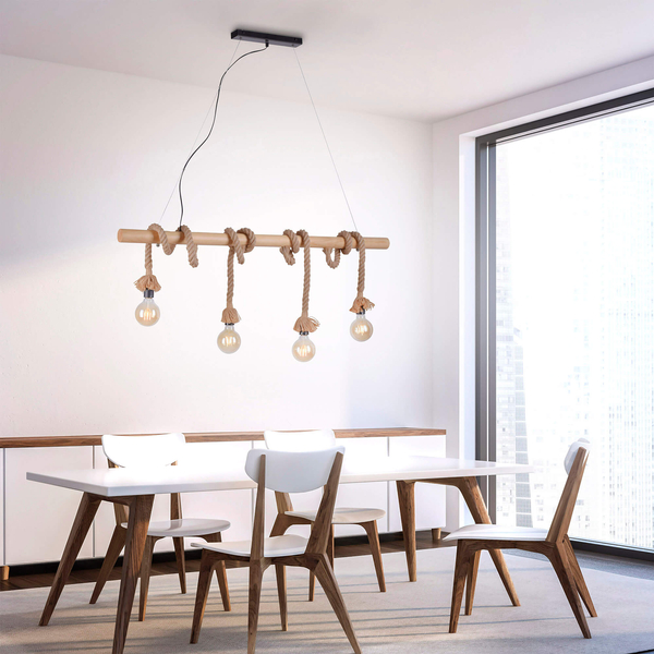 Rustykalna lampa wisząca Rope drewniana belka do jadalni