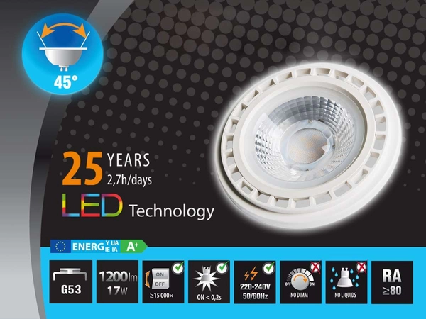 Żarówka LED AZ1109 G53 QR111 LED 17W 3000K 1200 lm 12V biała ciepła