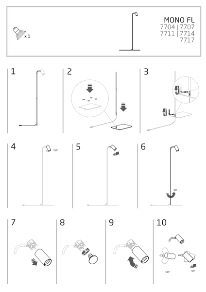 Podłogowa lampa Mono 7711 regulowana tuba z włącznikiem czarna