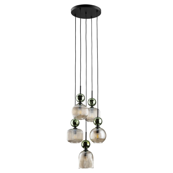 Szklana salonowa lampa wisząca Sophia Green 11149 ryflowana zielony