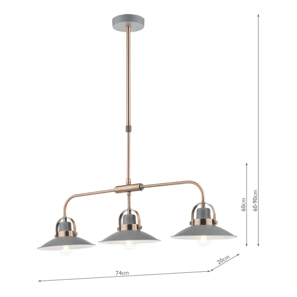 Wisząca lampa retro Liden LID0339 potrójna grafitowy miedziany