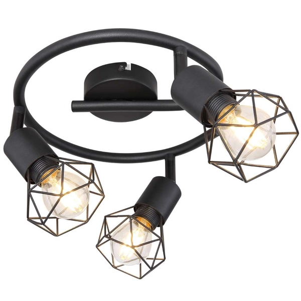 Industrialna LAMPA sufitowa XARA I 54802S-3 Globo druciana OPRAWA metalowy plafon spirala reflektorki czarne