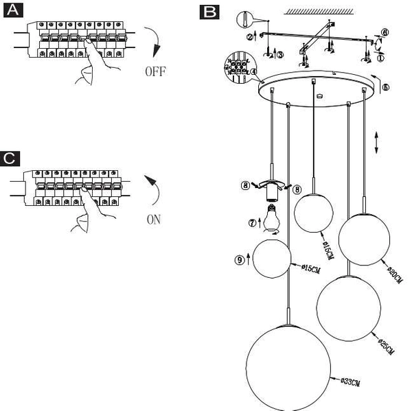 LAMPA wisząca VARUS 15855-5 Globo OPRAWA kaskada szklane kule balls złota przezroczysta