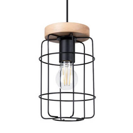 Loftowa lampa wisząca Gotto SL.1263 druciana cage drewniana czarna