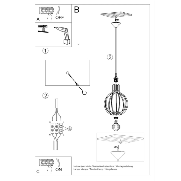 Drewniana lampa wisząca SL.0391 klatka do jadalni nad stół
