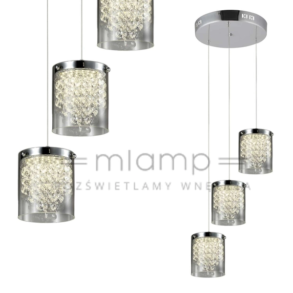 LAMPA wisząca CANTOS LP-1114/3C Light Prestige szklana OPRAWA zwis LED 18W 4000K kaskada kryształki crystal przezroczyste