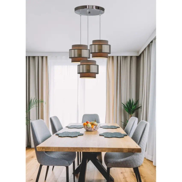 Lampa wisząca nad wyspę HARE 33-18496 abażurki chrom szare srebrne