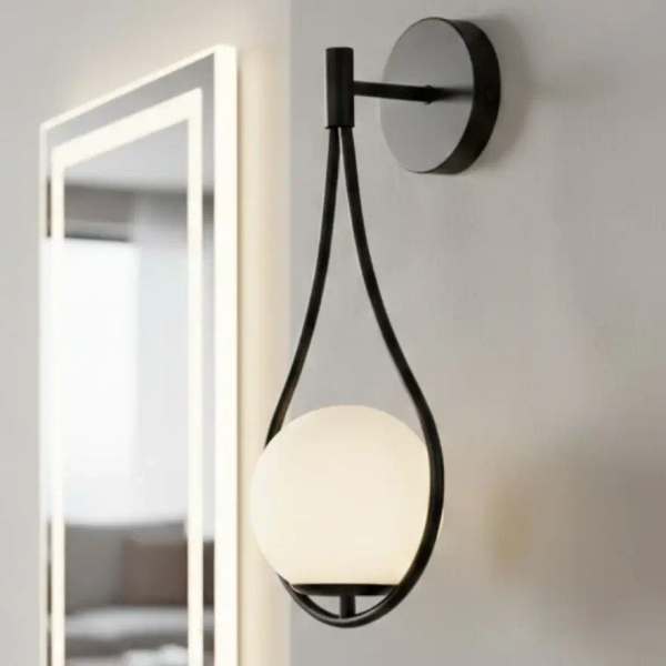 Kinkiet ścienny art deco DROP ST-F079 biały czarny szklany metalowy G9 klosz do sypialni