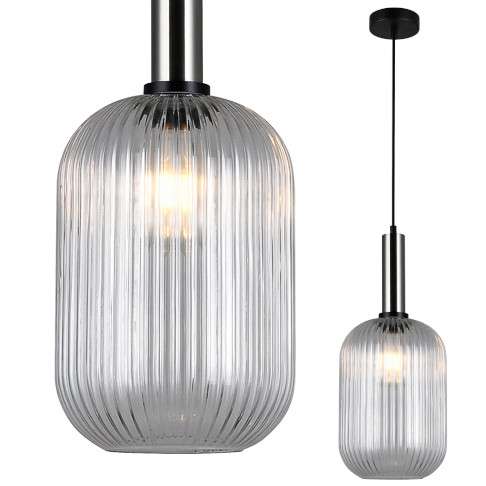 LAMPA wisząca ANTIOLA PND-5588-1L-SC+CL Italux plisowana OPRAWA szklany zwis nikiel przezroczysty
