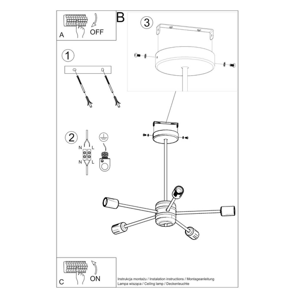 5-płomienna lampa wisząca SL.1022 czarna do sypialni sticks