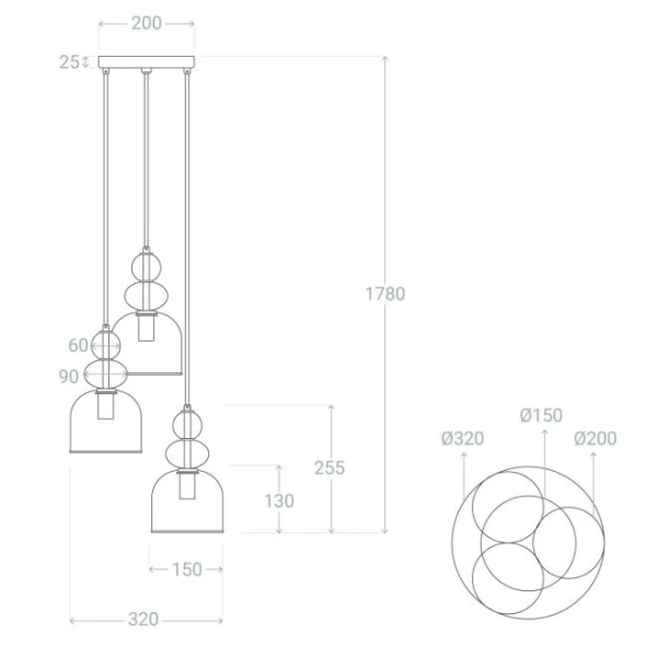 Wisząca lampa szklana Koloreno ABR-3KOLOK-A bursztynowy czerwony dymiony