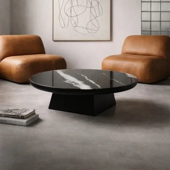 Minimalistyczny stolik kawowy DOVER MM001501100420 czarny żywica drewno 100cm
