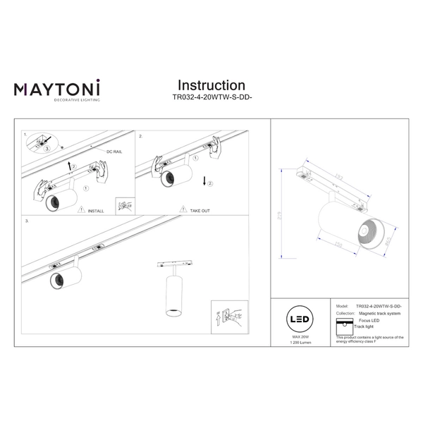 Magnetyczna lampa szynowa Focus TR032-4-20WTW-S-DD-W LED 20W 2700-6000K biała
