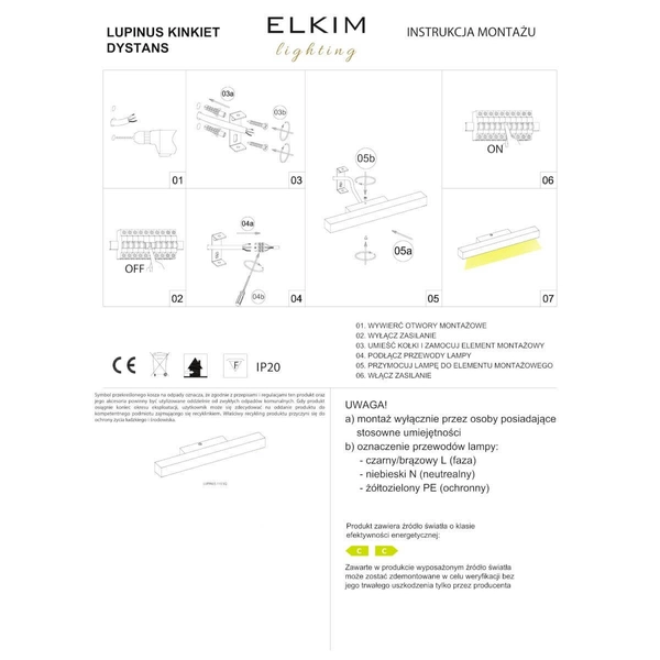 Lampa na ścianę liniowa Lupinus 6115D02102-1 Elkim LED 12W 3000K biała