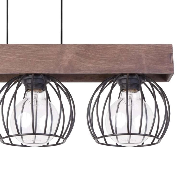LAMPA wisząca MILAN 31574 Sigma metalowa OPRAWA industrialne klatki zwis druciany drewno brązowy