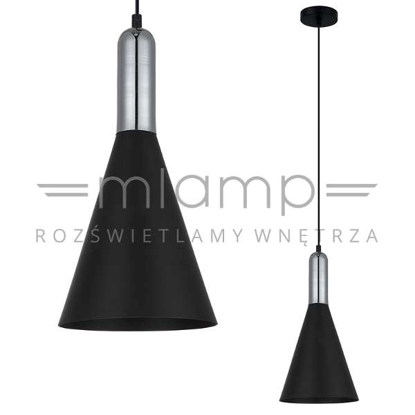Loft LAMPA wisząca KHALEO MDM-3030/1 BK+CR Italux stożek OPRAWA metalowa ZWIS industrialny chrom czarny