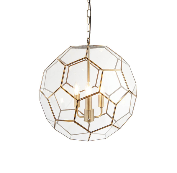 Geometryczna lampa wisząca Miele 73560 Endon szkło metal mosiądz transparentny