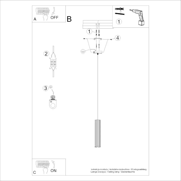 Podłużna lampa wisząca Karbon SL.1535 minimalistyczna tuba biała OUTLET