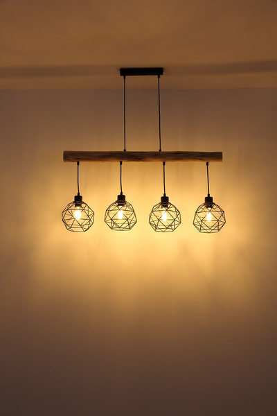 Lampa wisząca Theodor 154 16-4 druciana czarna drewniana