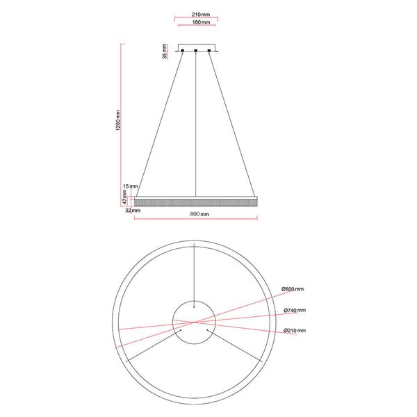 Lampa wisząca ring Midway LP-033/1P L GD Cristal Triangle LED 50W złota