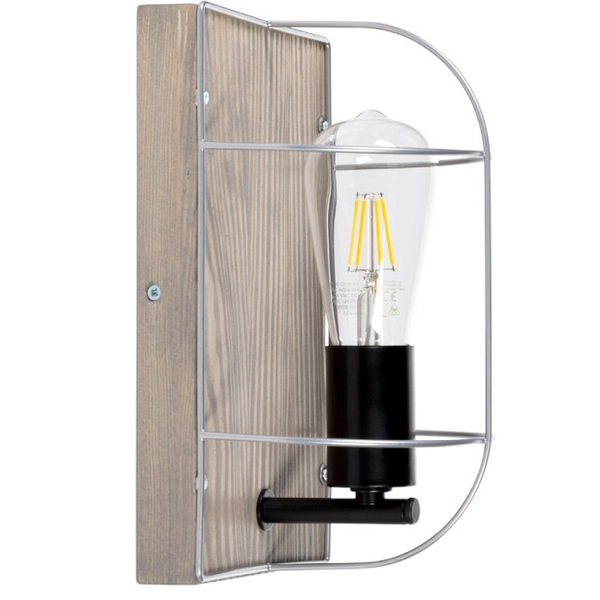 Lampa ścienna NETUNO 92071157 industrialna drewno srebrny