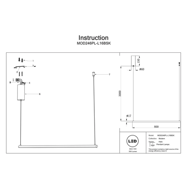 Salonowa lampa wisząca Halo MOD246PL-L16BSK Maytoni LED 10W 3000K mosiądz