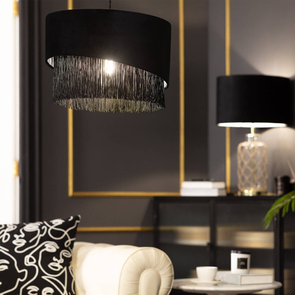Materiałowa lampa wisząca Fonte ABR-LWAF-E27 Abruzzo aksamit czarny
