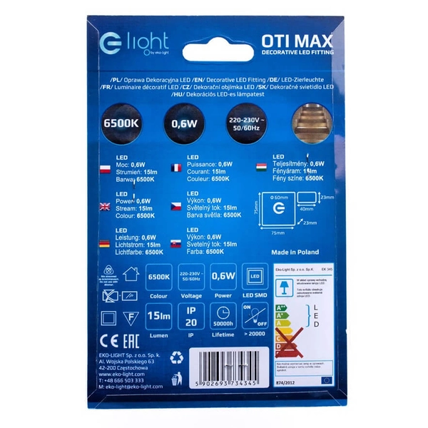 Lampa ścienna schodowa Oti EKS4345 Eko-light LED 0,6W 6500K biały srebrny