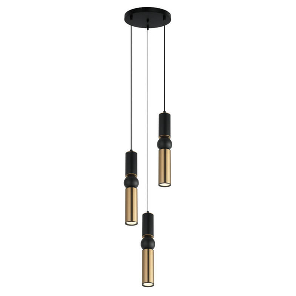 Sypialniana lampa wisząca Isidora PND-14290-3-BK-BRO tuby czarna mosiądz