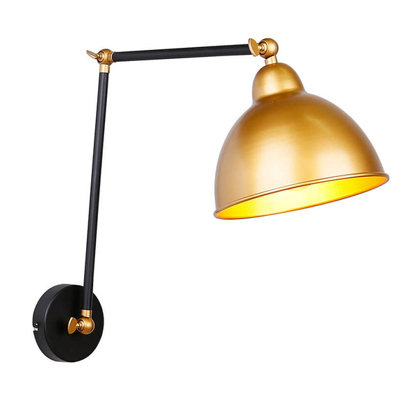 Industrialna lampa ścienna Truck na wysięgniku czarny złoty