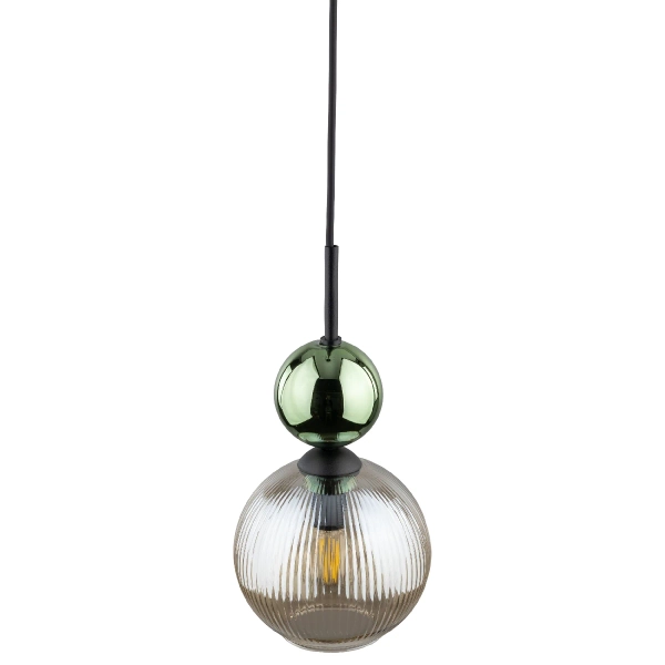 Szklana zwisająca lampa Sophia Green 11145 żebrowana kula zielony